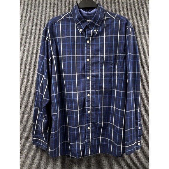 Chaps Shirt Mens Large Blue Plaid Stretch‎ Easy Care Button Down Long Sleeve - Picture 1 of 15